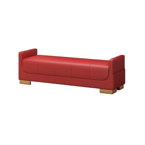 Nordic - Banco de cama de tela con reposabrazos, elegante y pequeño taburete de almacenamiento de zapatos para dormitorio y sala de estar, color rojo, diseño que ahorra espacio