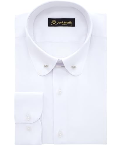 Jack Martin Men's Club Collar Dress Shirt with Pin Collar Bar | Long Sleeve | Button-Up Stylish Formal (White Plain,M)