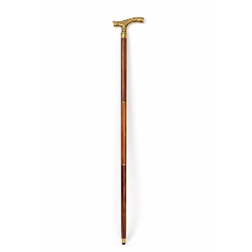 Image of ITOS365 Premium Wooden Walking Stick for Men & Women | Detachable 3-Piece Cane with Brass Designer Handle | Travel-Friendly Support Stick with Anti-Slip Rubber Tip