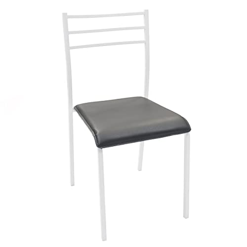 Homely - Silla De Cocina Paris, Estructura De Metal En Color Blanco, Asiento De Pvc En Color Gris, De 41x45x85 Cm Blanco-Gris Homely - Silla De Cocina Paris, Estructura De Metal En Color Blanco, Asiento De Pvc En Color Gris, De 41x45x85 Cm Blanco-Gris