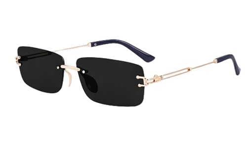 Image of FAVELA Premium Rimless Rectangular Sunglasses for Men & Women | Gold Tinted Luxury Eyewear | Lightweight Metal Frame | UV400 Protected Stylish Goggles | Medium Size