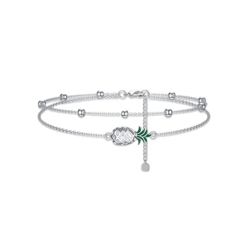 Image of Nature Style Bracelet for Women Charm Link Bracelet Adjustable Pineapple /Dragonfly /Butterfly /Daisy /Highland Cow Anklet Bracelet 925 Sterling Silver Anniversary Jewelry Birthday Gifts