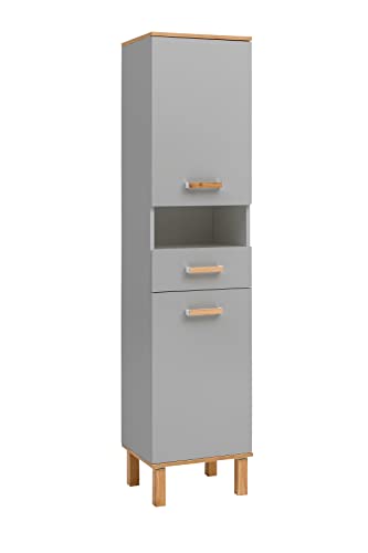 Schildmeyer Padua Hochschrank 148832, Platingrau/Eiche Landhaus Dekor, 40,4 x 35,0 x 178,5 cm (B/T/H)