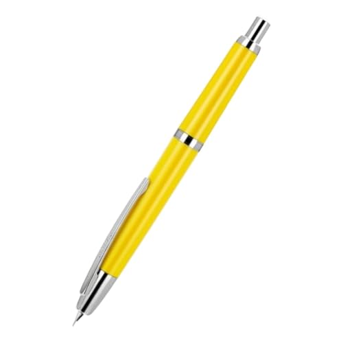 Image of GOLD LEAF Jinhao 20 Press Retractable Fountain Pen - Fine Nib with Converter - Plastic Body & Metal Clip - Multiple Colors - Smooth Writing Pen (No Ink Included) (Lemon Yellow (Silver Clip))