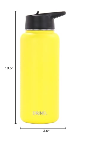 Image of Drinco Stainless Steel Water Bottle Spout Lid Vacuum Insulated Double Wall Water Bottle Wide Mouth Leak Proof Keep Cold Sport Camping Hiking (32oz Yellow)