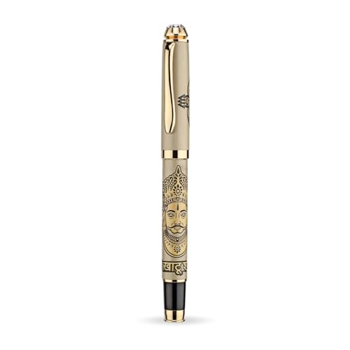 Image of Shree Khatu Shyam ji Pen | Baba Shyam ji Etched Pen | Brass Metal Pen of Khatoo Shyaam Baba | Premium Roller Metal Engraving Pen with Diamond Lid