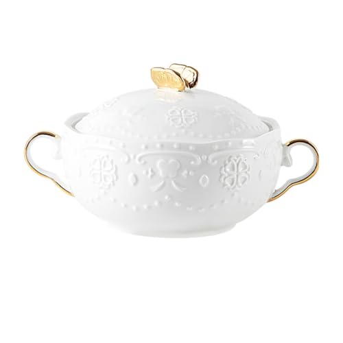 Homoyoyo Juego De Soperas De Porcelana Blanca Con Tapa - Elegantes Soperas Para Sopa y Ensaladas - Ideal Para Servir En Comidas Especiales Cerámica De Juego De 2 Piezas