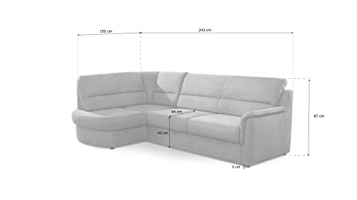 Cavadore Ecksofa Paris mit Federkern / Kleines L-Sofa mit Vorziehsitz, Bettkasten und Ottomane / 243 x 87 x 155 / Hellgrau