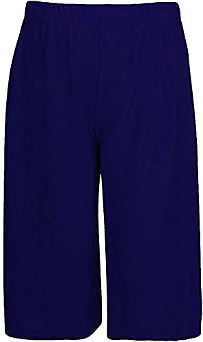 WearAll New Womens Plus Size Crepe Plain Stretch Wide Leg Culottes Ladies Shorts - Navy - 20-22