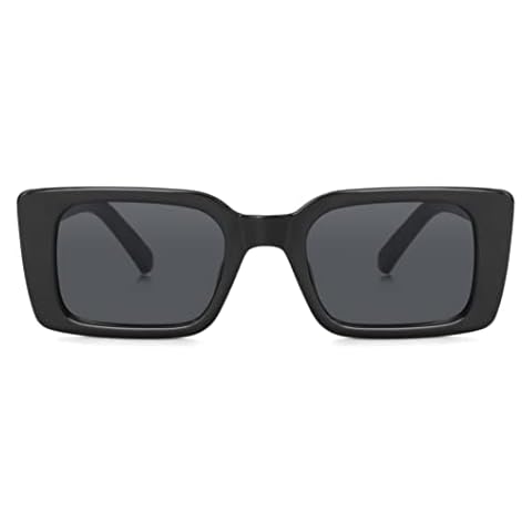 Onrtry Rectangle Sunglasses for Women Men Vintage Fashion Sun Glasses (Black Frame/Grey Lens) Cover