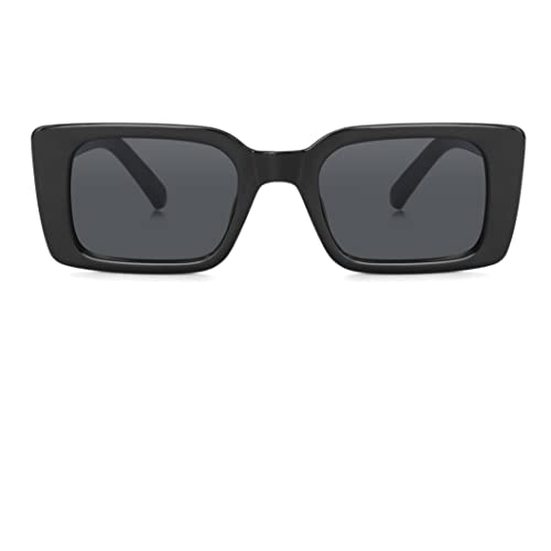 Onrtry Rectangle Sunglasses for Women Men Vintage Fashion Sun Glasses (Black Frame/Grey Lens)