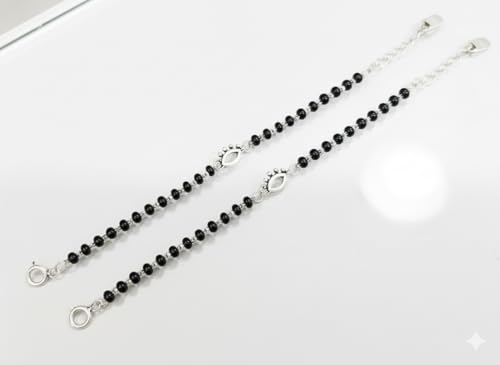 Image of Parnika (Formerly MJ 925 Traditional Silver & Black Crystals Baby Nazariya Kids Silver Bracelet in Pure 92.5 Sterling Silver for Kids - One pair