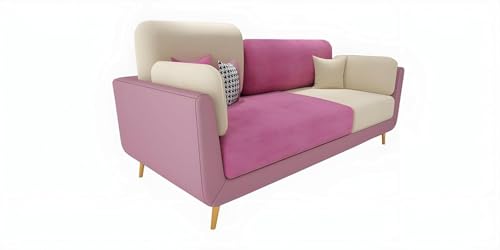 Image of Modern & Luxury Cushioned Couch Relax sectional Sofa in Fabric & Velvet and Heavy Duty Sofa Ideal for bedrooms, Living Rooms, Guest Rooms, Homes, and Office-(3 Seater Pink & Beigee).