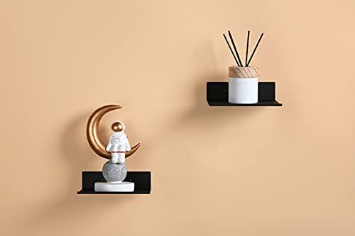 Z metnal Small Floating Shelves, Mini Gloss Metal Shelf for Collection Action Figures, 150mm Decor Disply Wall Shelf, Aluminum, Wall Mounted, Matt Black, 6 inch, 2 Pack