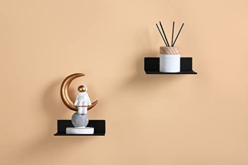 Small Floating Shelves, Self Adhesive Bluetooth Speaker Stand, Floating Corner Shelves With Cable Clip, Adhesive & Screw Wall Mounted, Display Shelf For Smart Speaker, Matt Black, Aluminum, 8 Inch #TOP4