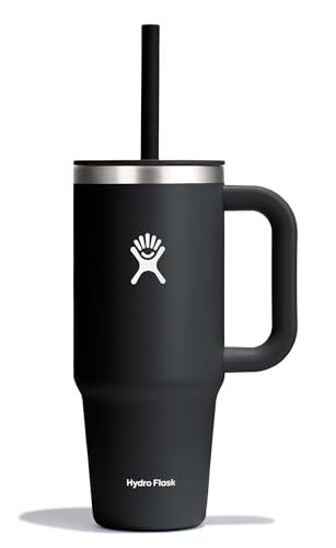 Image of Hydro Flask Travel Tumbler with Handle, Lid and Straw - Insulated Stainless Steel in 24 Oz Black