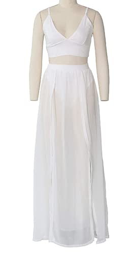 BISKAMY Avondjurk voor dames, sexy V-hals, lange sling, chiffon, 2-delige jurk met split, partyjurk, kleding, maxi-jurk - Image 4