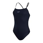 Speedo Women's Eco Endurance+ Thin Strap One Piece Swimsuit | Athletic Fit | Classic Design| Recycled Fabric | Chlorine Resistant | Extra Flexibility Swimwear, True Navy, 34