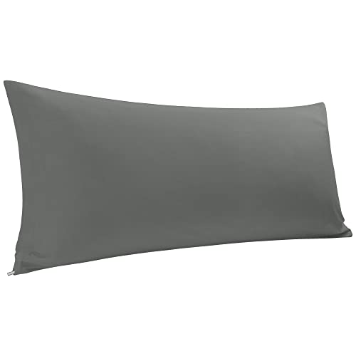 PiccoCasa Funda de almohada de cuerpo 100% algodón egipcio, 300 hilos, suave y transpirable, con cierre de cremallera, fundas de almohada color gris oscuro 50.8 x 152.4 cm (ancho x largo) Cover