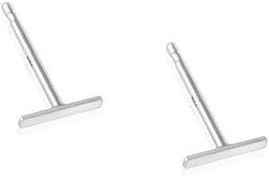 Hoberta Real 14K Solid Gold Tiny Line Bar Stud Earrings for Women & Girls