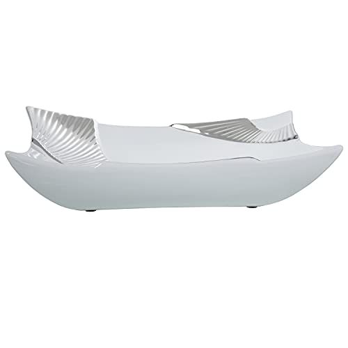 Vase plat céramique blanc et argent pour table basse chic - 3