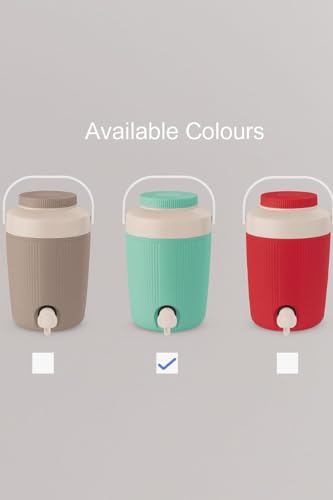 Image of Water Dispenser, Turquoise Plastic Container with Tap, Ribbed Design