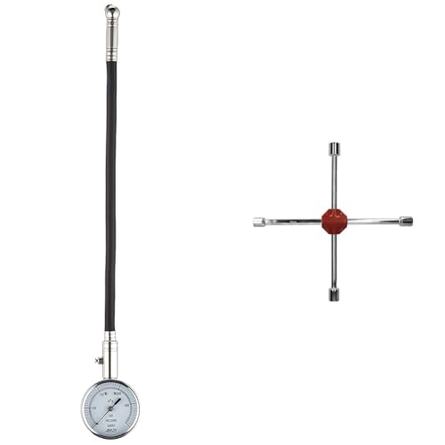 【セット買い】Amazon.co.jp限定 エーモン(amon) エアゲージ ホース付 タイヤゲージ 空気圧 最大測定値500kPa ケース付 4949 + エーモン(amon) アルミホイール用クロスレンチ 17・19・21・21mm 3サイズ薄口形状