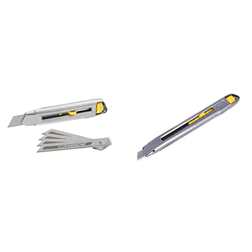 Stanley 7-10-018%22Cuchillo a presión con interbloqueo con 5 hojas de carburo, gris/amarillo, 18 mm + Cuter Interlock