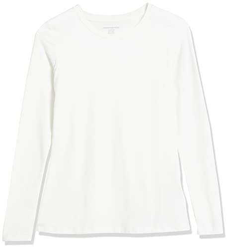 Amazon Essentials Women's Classic-Fit Long-Sleeve Crewneck T-Shirt, White, Medium