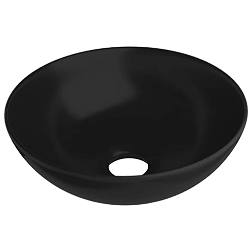 vidaXL Lavabo de Salle de Bain Rond Vasque à Poser de Toilette Lave-mains de Cuisine Salle Cosmétique Maison Intérieur Céramique Noir Mat
