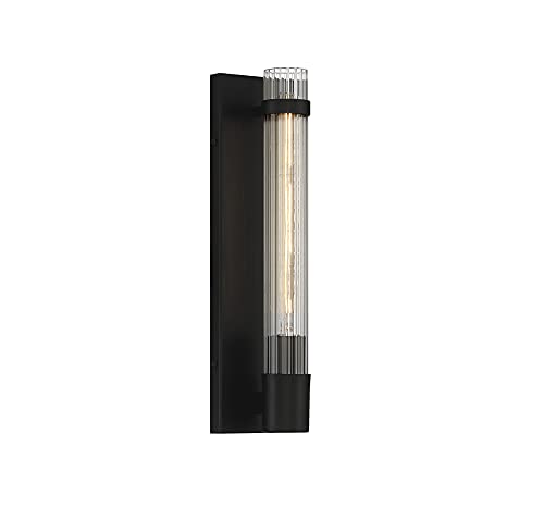Image of Savoy House 9-996-1-89 Willmar Industrial Modern Clear Ribbed Glass Rectangular Wall Sconce, 1-Light 60 Watt, 16 inch H x 5 inch W, Matte Black