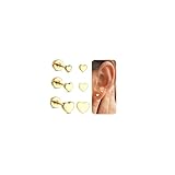 BodyBonita Pendientes Mujer Plata de Ley 925 Poste Piercing Oreja Aretes Pequeños Corazon Bañados en Oro 14k Hipoalergenicos para Helix Tragus Pendiente Brincos Femininos Estilo Casual Diarios