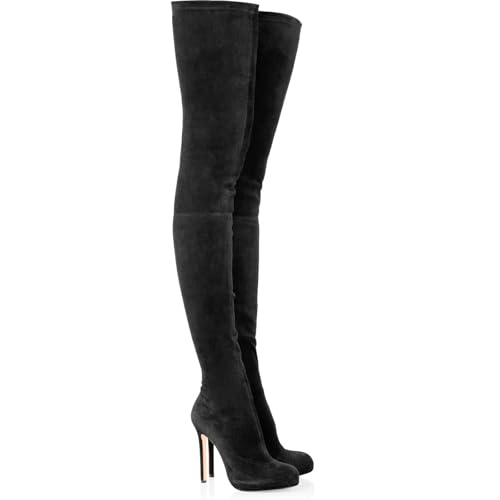 Bottes hautes imperméables à talons super hauts et plateforme noire
