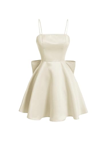 Image of WDIRARA Women's Satin Bow Homecoming Dresses Spaghetti Strap Wedding Guest Gown Summer Mini Dress