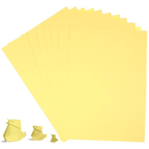Healeved 100 Hojas Hojas de Papel Amarillo para Manualidades y Construcción, Fácil de Cortar y Pegar, Tamaño A4 Adecuado para DIY y Proyectos Escolares