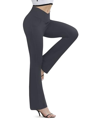 Image of Flare Leggings for Women Yoga Pants with Pockets High Waisted Crossover Flare Yoga Pants Bootcut Yoga Leggings