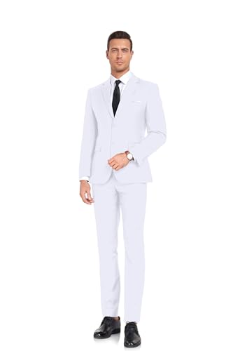 Men's Suit Slim Fit 2 Piece Single Breasted Wedding Suits for Men White Prom Tuxedo Business Suit Blazer Pants Set XS2