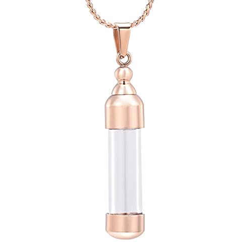 Collier urne en or rose et verre pour cendres, un bijou pendentif cylindre durable