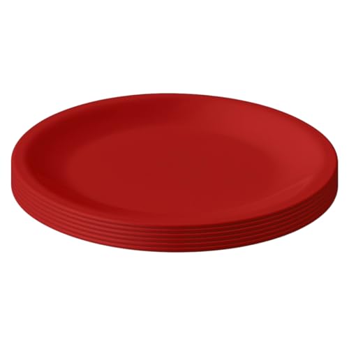 Engelland Lot de 6 assiettes en plastique rouge, Ø 23,5 cm, plates, incassables, réutilisables, réutilisables, passent au micro-ondes et au lave-vaisselle, sans BPA, camping, pique-nique, fête