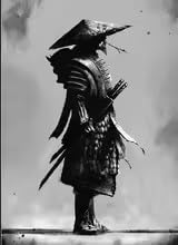 Tableau samouraï japonais noir et blanc déco murale toile 60x90 - 3