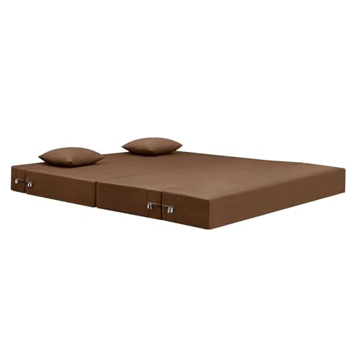 Image of ARTFUL LIVING | Foldable Two Seater 4X6 Sofa Bed | Convertible Sofa Cum Bed with Cushion Jute Fabric Perfect for Living Rooms & Office, Guest Room - Brown Color