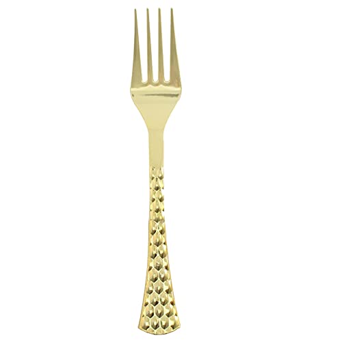 EcoQuality Gold Hammered Disposable Plastic Fork - Heavy Weight Plastic Gold Cutlery, Disposable Utensils, Silverware - Wedding, Birthday, Event Planning, Baby Shower, Anniversary (80 PACK)