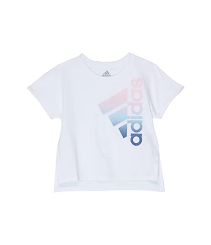 adidas girls Short Sleeve Dolman Waist Tee 22 T Shirt, White With Light Pink, 6 Plus