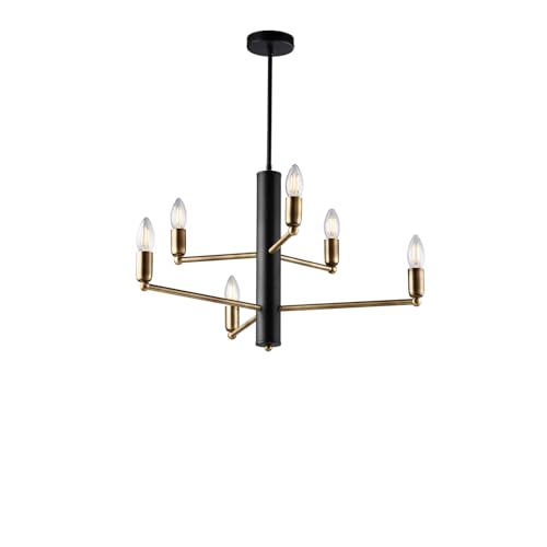 Suspension 6 lumières Isak lustre noir et laiton brossé d53 pour plafond