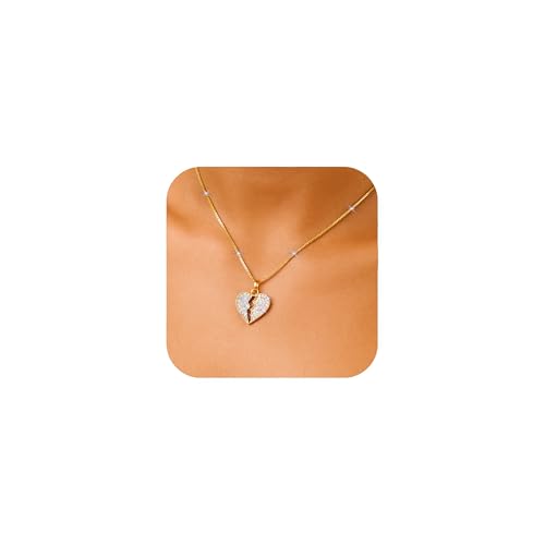 Dainty 14K Gold Plated Heart Necklace for Women - Diamond-Cut Cubic Zirconia Faith Pendant, Adjustable Chain, Spiritual Love Gift for Her