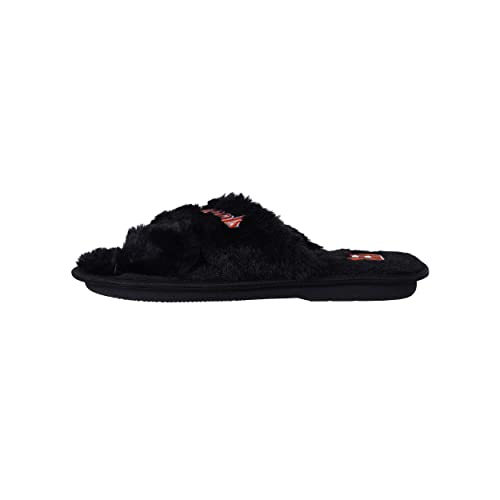 Image of FOCO Womens NFL Team Script Wordmark Fuzzy Cross Slide Slippers