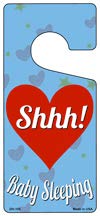 SMART BLONDE Shhh Baby Sleeping Blue Novelty Metal Door Hanger DH-100