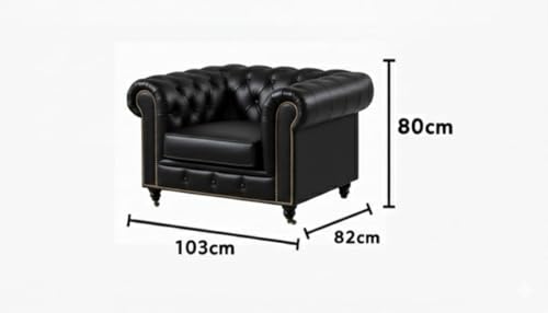 Image of Classic Leatherette 1 Seater Chesterfield Sofa Button Tufted, Style 1-Person Sofa for Living Room, Office, and Hallway Colour (Black Leatherette, 1 Seater Sofa)