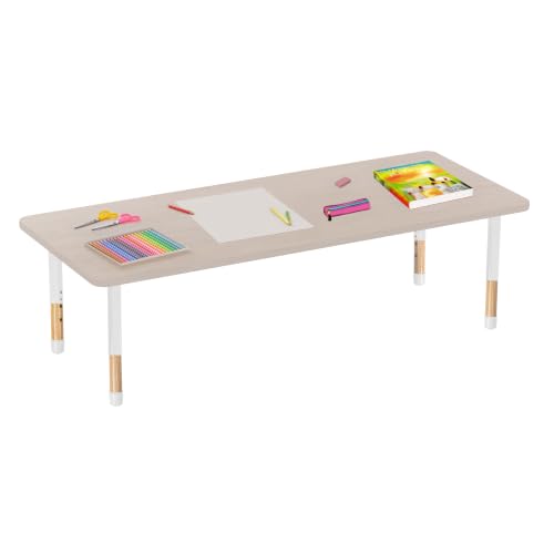 Image of 30 inch x 72 inch Rectangle Kids Classroom Table with Adjustable Chunky Wood Legs