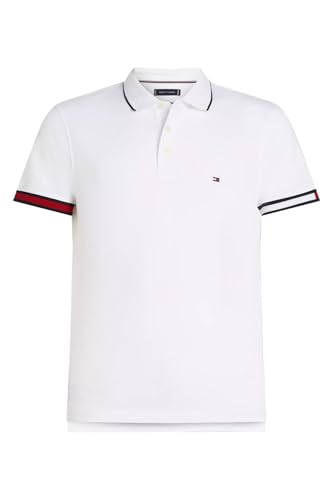 Tommy Hilfiger Uomo Maglietta Polo Maniche Corte Flag Cuff Slim Fit, Bianco (White), M